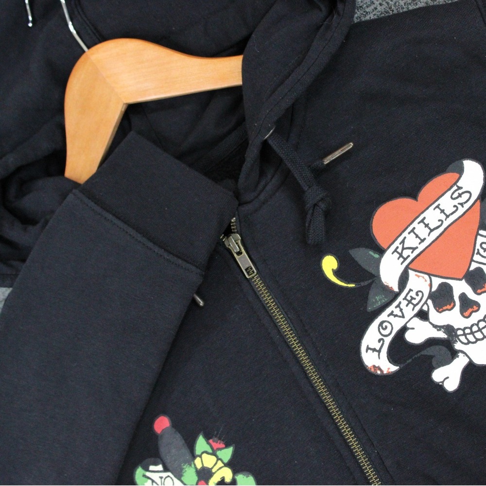 Ed Hardy Love Kills Slowly Black Zip Up Hoodie XL EHW1800-11 Tattoo Graphic